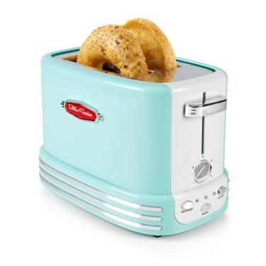 Imagem de Nostalgia New and Improved Wide 2-Slice Toaster Perfect For Bread, English Muffins, Bagels, 5 Browning Levels, With Crumb Tray & Cord Storage, Aqua
