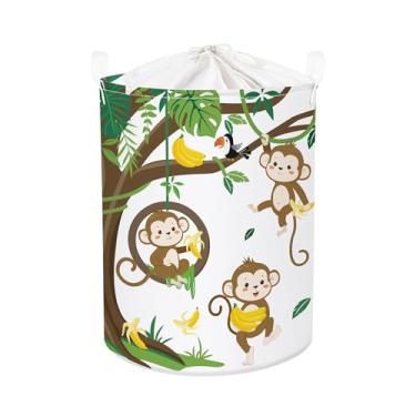 Imagem de HUUMONSS Woodland Animals cesto de roupa suja dobrável para crianças cesta de armazenamento grande meninos meninas caixa de brinquedo para quarto de bebê, macacos, 63L