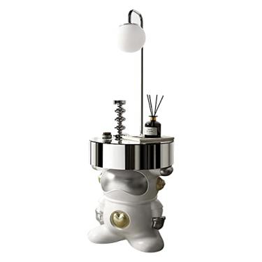 Imagem de Mesa de cabeceira inteligente, armário de cabeceira com gavetas, mesa lateral moderna com aparência de astronauta, 1 mesa de cabeceira, com luzes (branca)
