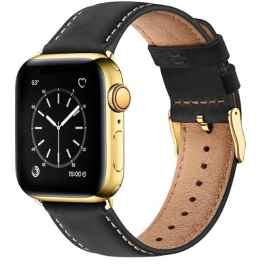 Imagem de SUNFWR Pulseiras de couro compatíveis com Apple Watch Ultra 2, Ultra, SE2, SE, séries 10, 9, 8, 7, 6, 5, 4, 3, 2 e 1 de 42 mm (séries 3 2 1)