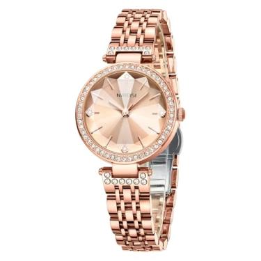 Imagem de NIBOSI Relógio feminino analógico quadrado com mostrador verde para mulheres, elegante, diamante, ouro rosa, relógio de pulso com pulseira de aço inoxidável.., C01 - ouro rosa