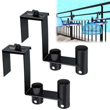 Imagem de 2 pacotes de ganchos ajustáveis para cerca de piscina, organizador e suporte de ferramentas de piscina, ganchos pretos para ferramentas de limpeza de piscina, equipamentos de cerca, ganchos para