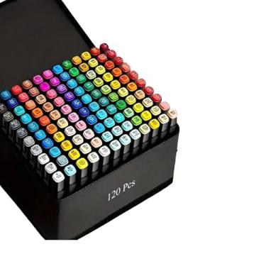 Imagem de Conjunto de Canetas Marcador Permanente Canetinhas para Colorir Touch com Ponta Dupla para Desenhos Profissional e Escolar com Duas Pontas Hidrográficas com Estojo para Transporte 120)