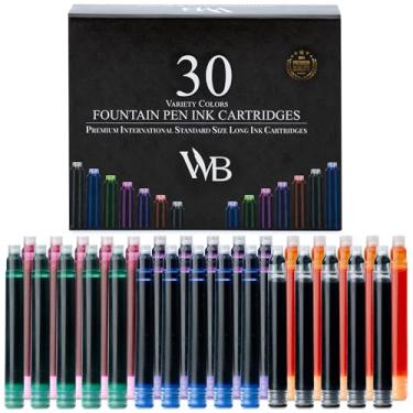 Imagem de Wordsworth & Black Recargas de tinta para caneta-tinteiro – Conjunto de 30 cartuchos de tinta de cores sortidas – Tamanho padrão internacional – Comprimento APPR 2,04 polegadas – Diâmetro da base APPR 0,24 polegadas – Descartável e genérico