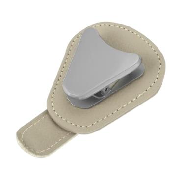 Imagem de INFINAUTO Clipe universal para óculos de sol para carro, clipe de couro, metal bege 9,8 x 2,3 cm/3,86" x 0,91" 1 peça