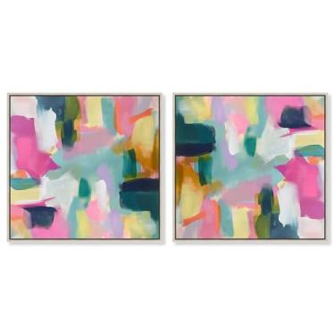 Imagem de Art Remedy Tela de arte de dopamina, 40,6 cm x 40,6 cm, moldura prateada, conjunto Flamingo Mist II