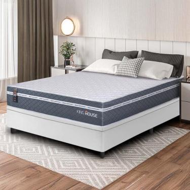 Imagem de Conjunto Box Baú Branco Cairo Cinza Molas Ensacadas Casal 138x188x71 - King House