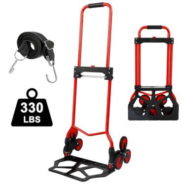 Imagem de Double Rhombus Carrinho De Mão Dobrável 6 Rodas Para Subir Escadas - Capacidade 150 Kg, Alça Telescópica E Corda Elástica Portátil Escadas, Mudanças Entregas