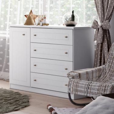 Imagem de Cômoda 1 Porta 4 Gavetas Mississipi Henn Branco Hp