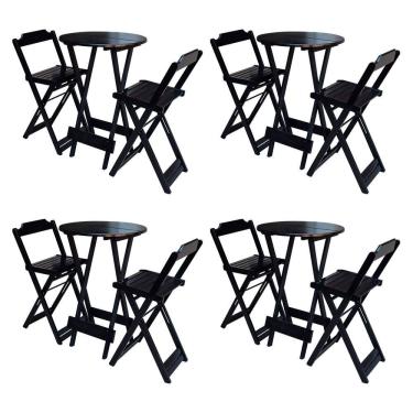 Imagem de Kit 4 Jogos De Mesa Bistrô De Madeira Com 2 Cadeiras Dobravel Tabaco - Marrom