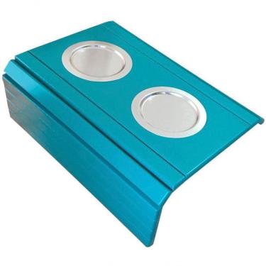 Imagem de Esteira Bandeja Para Braço Sofá Porta Copo Alumínio Azul Tifany
