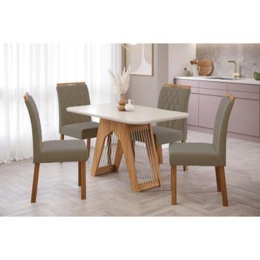 Imagem de Kit Mesa Tampo Vidro 130cm + 4 Cadeiras Nature Off White Madeira