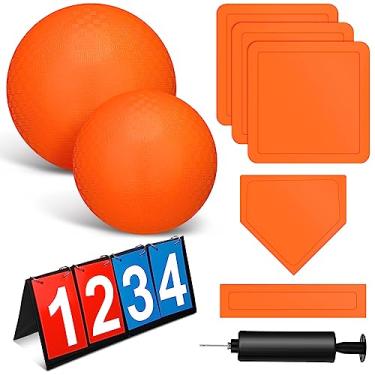 Imagem de 9 Pieces Sports Kickball Set Include 2 Pieces Kickball 5 Pieces Bases Flip Scoreboard and Pump for Boys and Girls Basketball Football Baseball Tennis Games