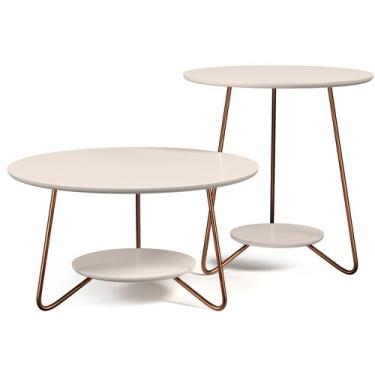 Imagem de Kit Mesa de Centro e Apoio Liz Off White - EJ Móveis