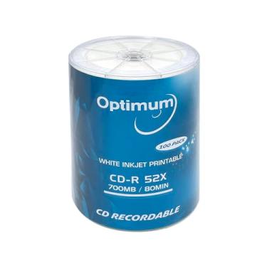 Imagem de OPTIMUM Disco Cd-R Em Branco 700 Mb 52X Resistente À Umidade, Mídia Jato De Tinta Branca Para Impressão E Gravação - 100 Discos (Sem Recipiente) Cds Música Dados Áudio