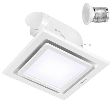 Imagem de VIVOHOME Exaustor De Banheiro Com Luz, Ventilação Chuveiro 165 Pés Cúbicos Por Minuto, Combinação Luz Led 6500 K, Montagem No Teto Mangueira Duto 4", Ventilador Quadrado Sones 1,5", Branco Frio