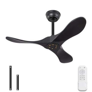 Imagem de OMYU Ventilador De Teto Madeira Maciça Preta 36" Com Controle Remoto, Sem Luz, 6 Velocidades, Silencioso, Motor Cc Reversível, Ventiladores Modernos Luz Para Quarto, Estilo Fazenda, Quarto Infantil