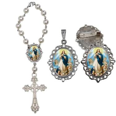 Imagem de Terço de Carro Nossa Senhora da Conceição com Broche e Relicario Lembr