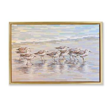 Imagem de Stupell Industries Follow Me Sandpiper Painting Gold Framed Floater Canvas Wall Art Design por Linda Sperruzzi, 25 x 17