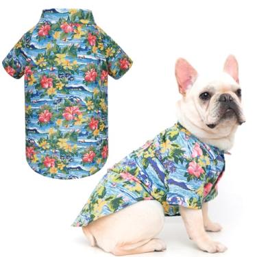 Imagem de EXPAWLORER Camisa havaiana para cães - Roupas de verão para cães, camisetas polo respiráveis com estampa floral e ilha do mar, roupa para filhotes, camisa para cães pequenos, médios e grandes, meninos
