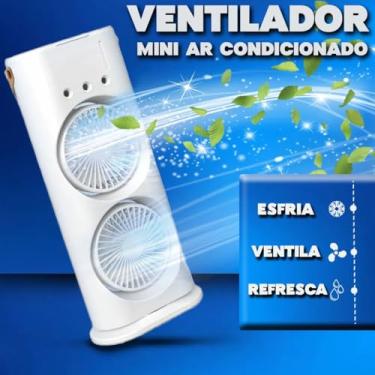 Imagem de Ventilador Climatizador Portátil Duplo com Umidificador, 18W, 3 Velocidades, USB, 37 x 16,5 cm