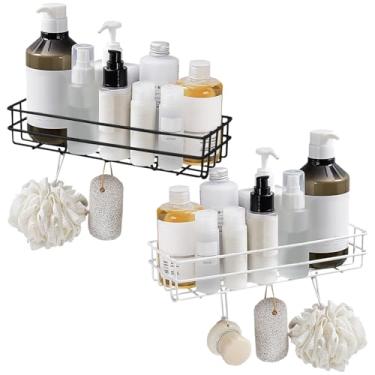 Imagem de Prateleira Luxo Aramada Organizadora C/4 Ganchos Multi Uso, Branco ou Preto, Fixação Adesiva (BRANCO)