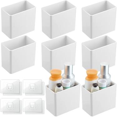 Imagem de Prateleiras flutuantes organizador de lixo de parede adesivo montado na parede organizador de armazenamento de plástico sem perfuração, recipientes de armazenamento suspensos brancos prateleira