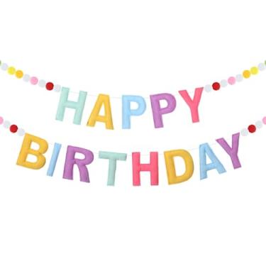 Imagem de Mindsoft Guirlanda de feliz aniversário de feltro faixa de aniversário arco-íris reutilizável guirlanda de aniversário sinal de feliz aniversário fornecimento de festa de aniversário para decoração de