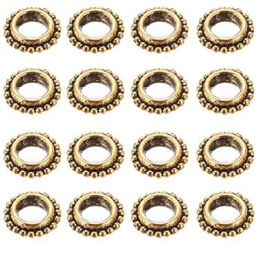 Imagem de KISSITTY 100 peças estilo tibetano antigo dourado formato rosquinha espaçador de contas grandes de metal espaçadores de 8 x 2,5 mm com furo de 4 mm para fazer joias vintage DIY