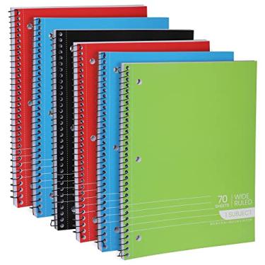 Imagem de Cadernos espirais, cadernos de 1 assunto, cadernos pautados largos – 70 folhas – 3 furos perfurados, cadernos para sala de aula, casa, escritório – páginas perfuradas, cores sortidas – (pacote com 6)