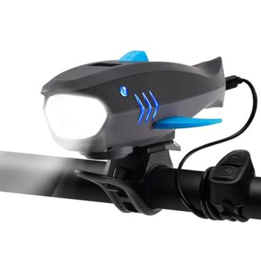 Imagem de LESOVI Buzina De Bicicleta Com Luz, Campainha Elétrica 120 Db E Farol Recarregável 400 Lm, Acessórios Infantis À Prova D'Água Ipx4 Para Meninos/Meninas, Patinetes, Bateria Fácil Instalação (Azul)