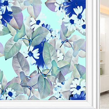 Imagem de Película de janela de privacidade de flores, textura de estilo floral, filme de vidro para sala de estar e escritório em casa, L90 x C 190 cm