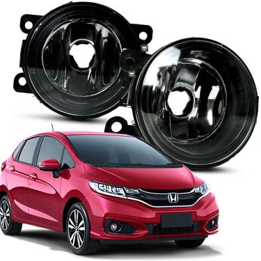 Imagem de Par Farol Auxiliar Milha Lente Vidro Aro Preto Fit 2015 2016 2017 2018 2019 2020 2021 2022