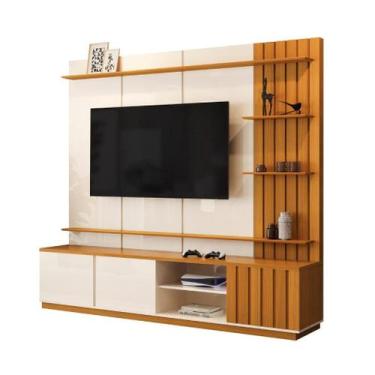 Imagem de Home Estante HE Ripado Para TV Até 75'' Polegadas Com Rodízios Cor Off