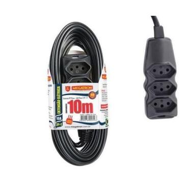 Imagem de Extensão Megatron -- Cabo PP -- Plano -- 3x0,75 -- 10 Metros --  Preta