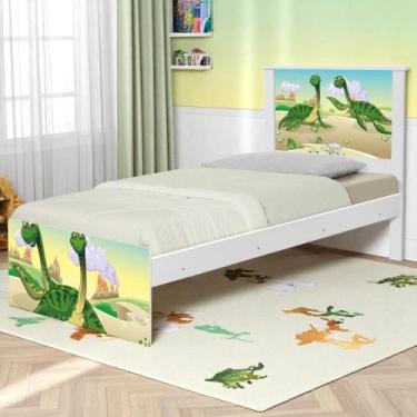 Imagem de Cama Solteiro com Cabeceira Adesivada Casal Dinossauros - Kids Mobili