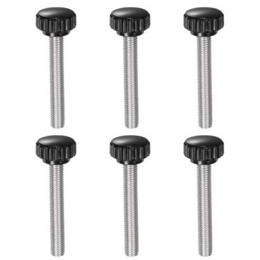 Imagem de uxcell 6 peças de maçanetas serrilhadas M8 x 50 mm métrico 304 aço inoxidável rosca macho parafuso de polegar tipo 22 mm cabeça redonda de plástico rosqueado parafuso preto
