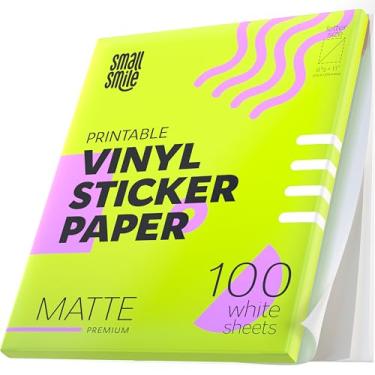 Imagem de Papel adesivo de vinil imprimível premium para impressora a jato de tinta e laser - 100 papel adesivo branco fosco à prova d'água - papel adesivo de durabilidade 8,5 x 11 (fosco, 100 folhas)