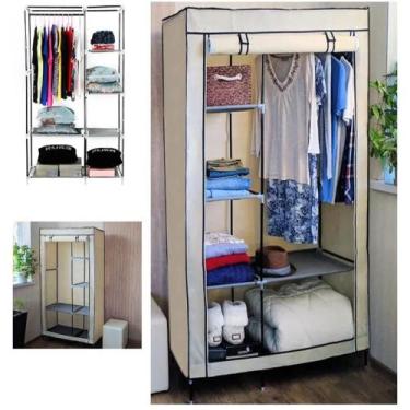 Imagem de Guarda roupa completo duplo bege armario arara cabideiro organizador -