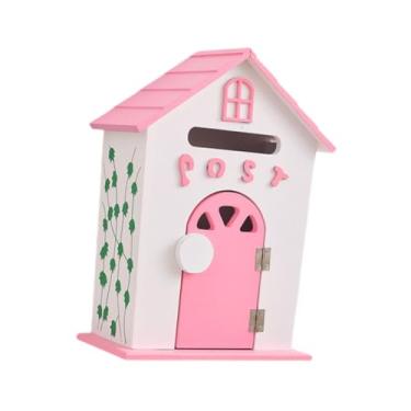 Imagem de IEUDNS Caixa de correio de parede com fechadura com chave Caixa de correio de madeira para depósito de jornais de para escritório Jardim de infância Entrada, Rosa