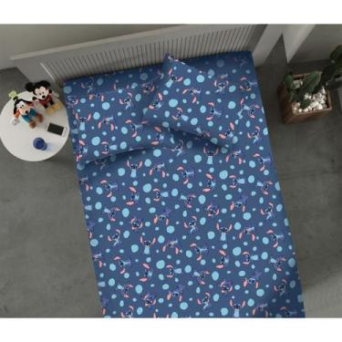 Imagem de Jogo de Cama Casal Stitch Pedras Lençol 2 Fronhas Disney