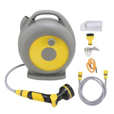 Imagem de Jiawu Cartão de Mangueira de Jardim Retrátil, Carretel de Mangueira de água de Rebobinagem Automática Com Bico de Pulverizador, Bloqueio de Comprimento, Bobinas de Tubos Pesados