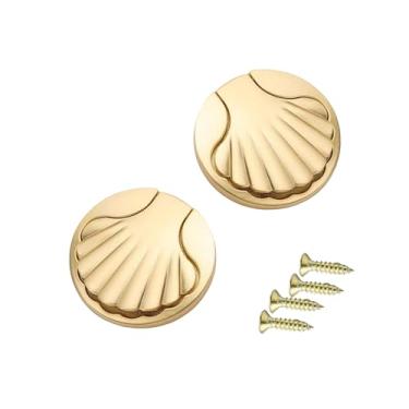 Imagem de YLXSS 2 conjuntos de alças de concha de liga de zinco, puxadores de concha de gaveta de armário de metal, alças decorativas modernas com parafusos (ouro, L: 1,77"/45 mm)