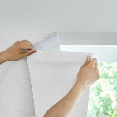 Imagem de Jilron Cortina adesiva, persianas 100% blackout, sem haste, fácil de instalar, oferece proteção de privacidade para quartos (branco acinzentado - L99 × C 182 cm)