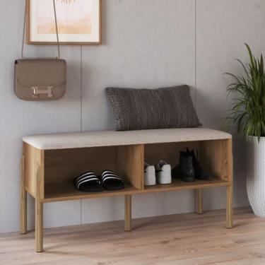 Imagem de Sapateira Banco Ártemis Estofada 93cm Pé Madeira Boho Móvel na Caixa, 