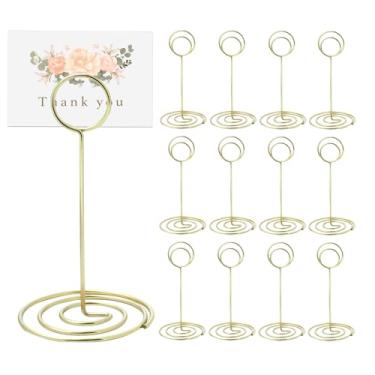 Imagem de Pacote com 12 suportes de números de mesa dourados, porta-cartões de 12 cm, suporte de foto de arame para fotos, lembretes, fotos, fotos, recepção de casamento, aniversário, festa de aniversário