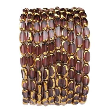 Imagem de DADIFEN Contas de arroz de vidro roxas claras 4 x 6 mm 50 peças facetadas ovais de borda dourada contas soltas de cristal para artesanato faça você mesmo joias