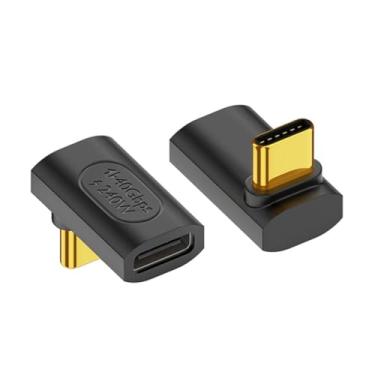Imagem de Strhowill Pacote com 2 acopladores de extensão USB 4.0 tipo C, ângulo descendente de 40 Gbps USB C macho para conector extensor adaptador USB C fêmea, carregamento rápido 240W 5A PD, tela de vídeo 8K