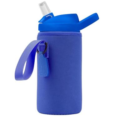Imagem de Linkidea Manga para garrafa de água compatível com CamelBak Eddy+ Tritan 397 g, garrafa infantil de aço de 340 g, bolsa com suporte para garrafa de água com etiqueta de nome, azul marinho