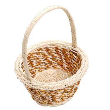 Imagem de Cesta de de para meninas, cesta de flores tecida para casamento, acessório para fotografia estética, pequena cesta de flores, recipiente rústico para meninos e meninas, decoração de